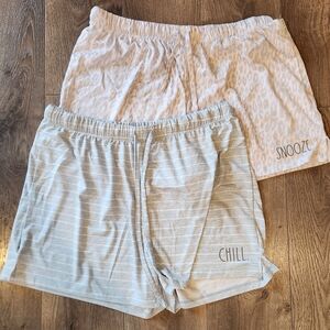 Rae Dunn Lounge Shorts Set - White Leopard And Blue L